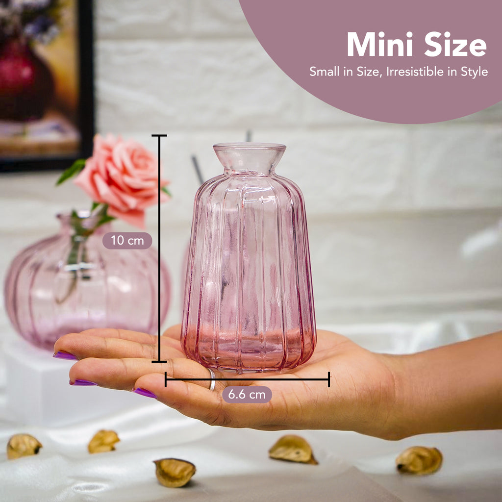 Pink Glass Bud Vase Set for Home Decor, Indoor Plants & Table Decor