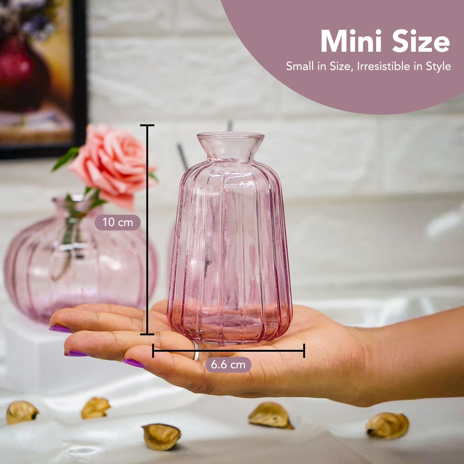 Pink Glass Bud Vase Set for Home Decor, Indoor Plants & Table Decor