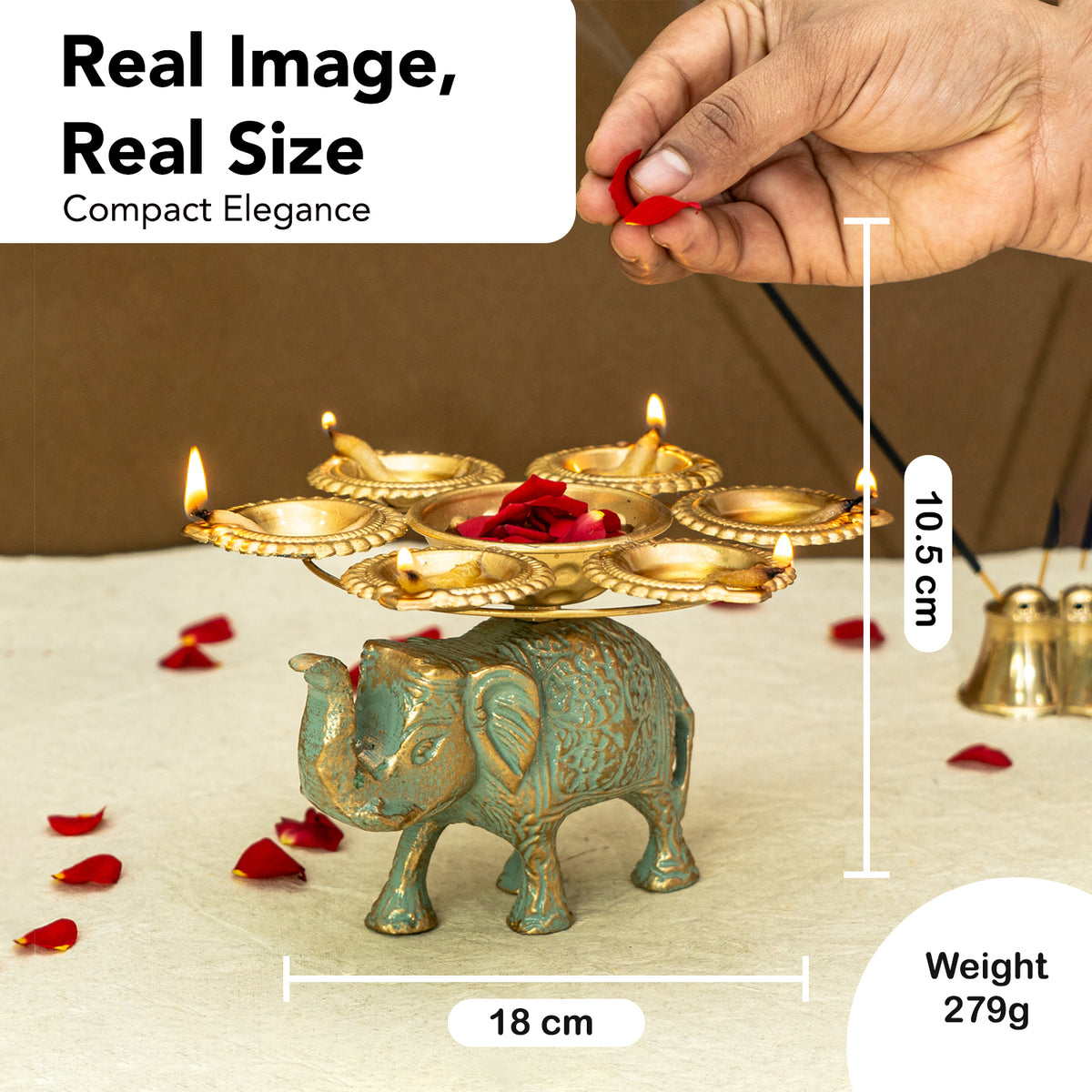 Elephant Urli Diya Holder for Home Decor, Pooja & Diwali Gifting