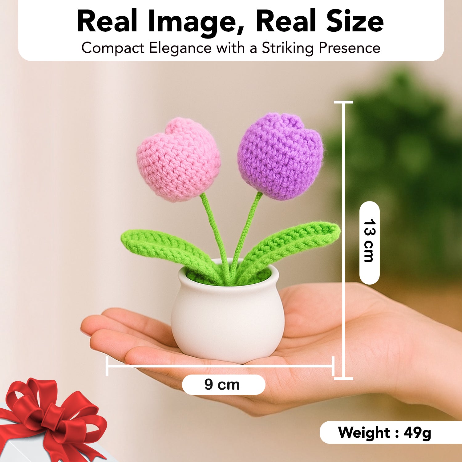 Crochet Tulip Flowers Pot for Home Decor & Office Desk Decoration