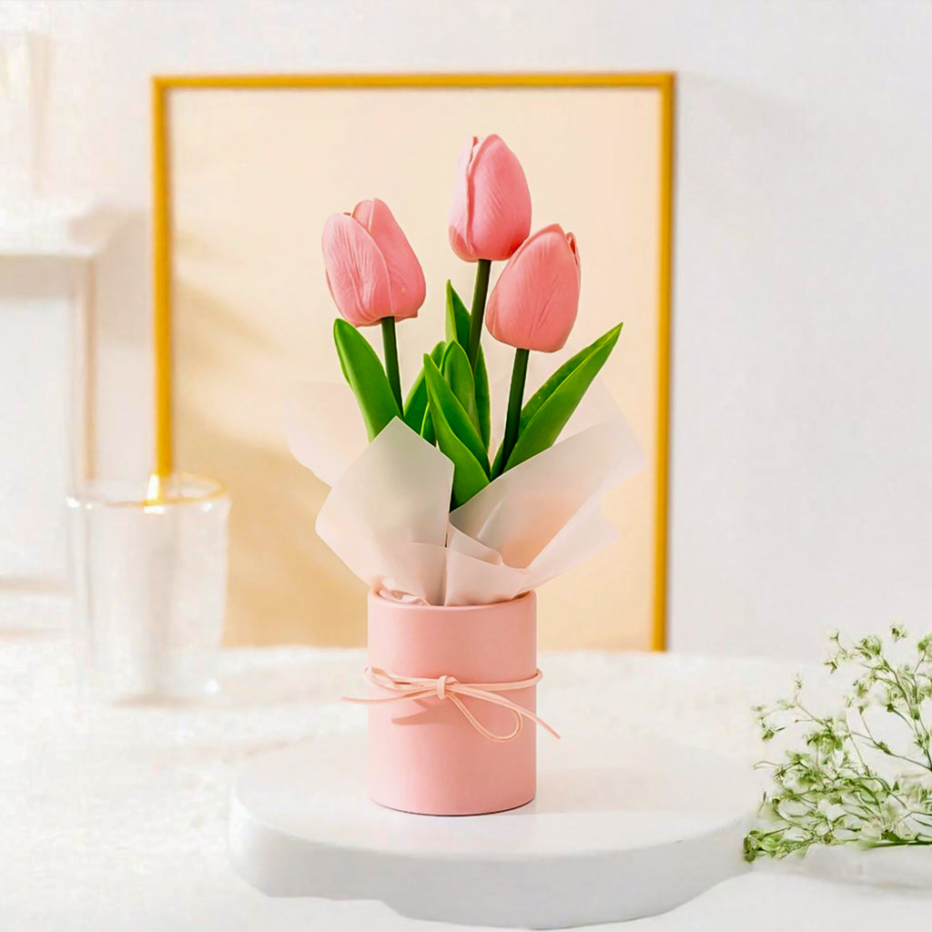 Artificial Tulip Flower with Pot for Home Decor & Gifting