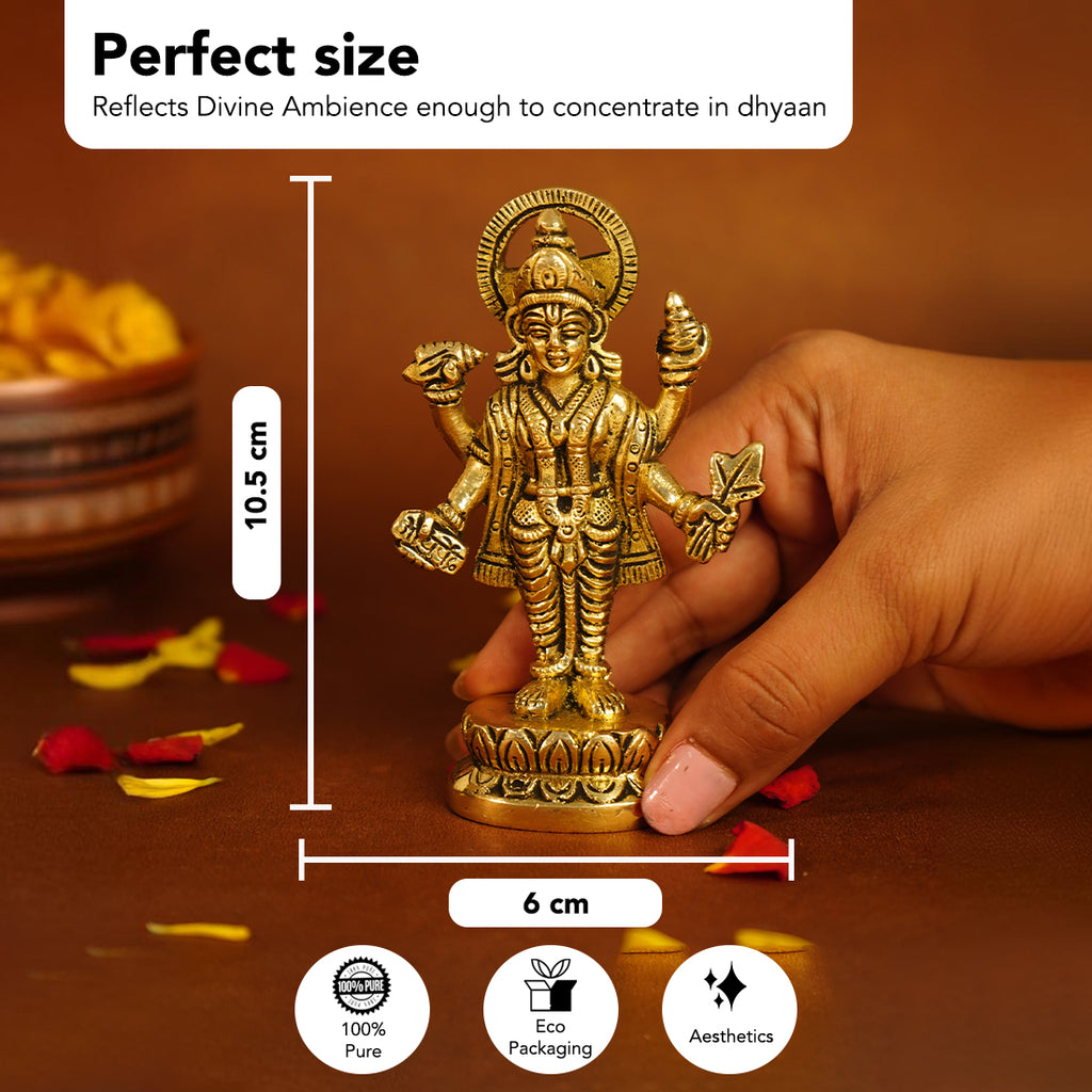 Pure Brass Dhanvantari Murti Idol for Pooja Room, Home Decor & Gifting