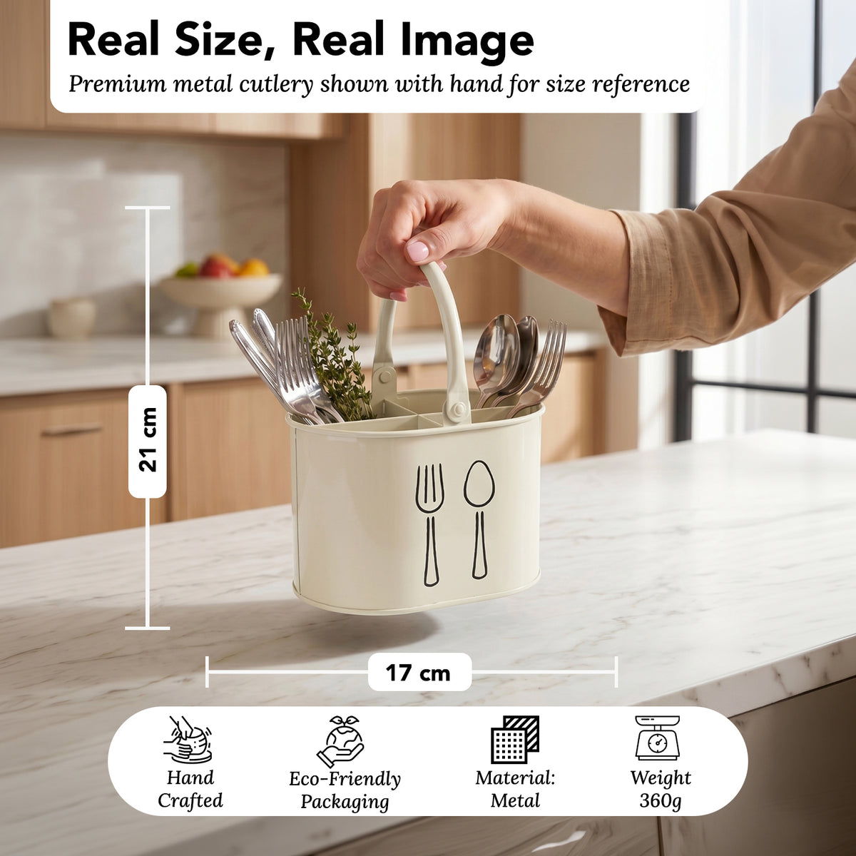 4 Compartment Metal Cutlery Holder with Handle