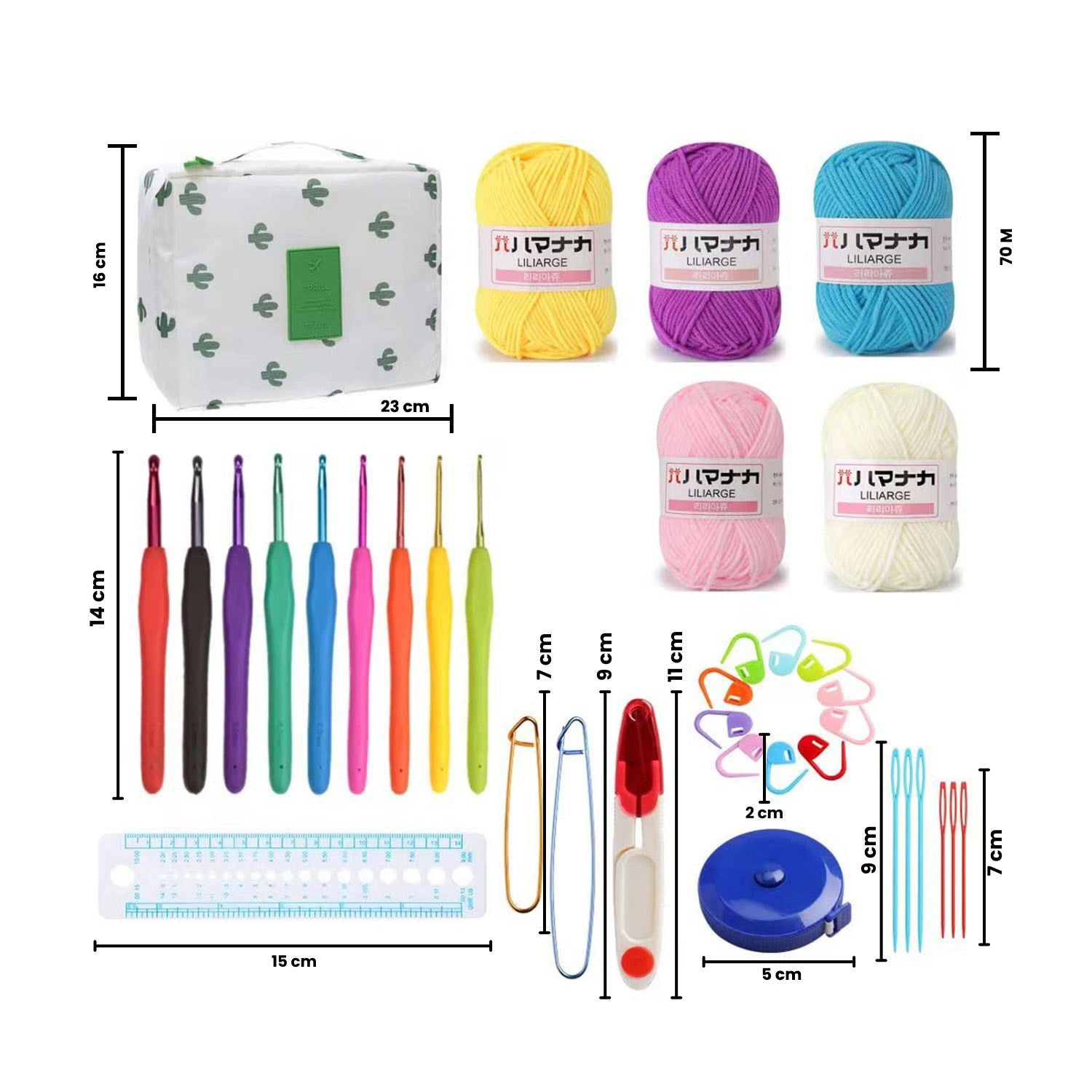 Crochet Beginner Kit with Hooks, Needles & Tools for DIY Craft Learning