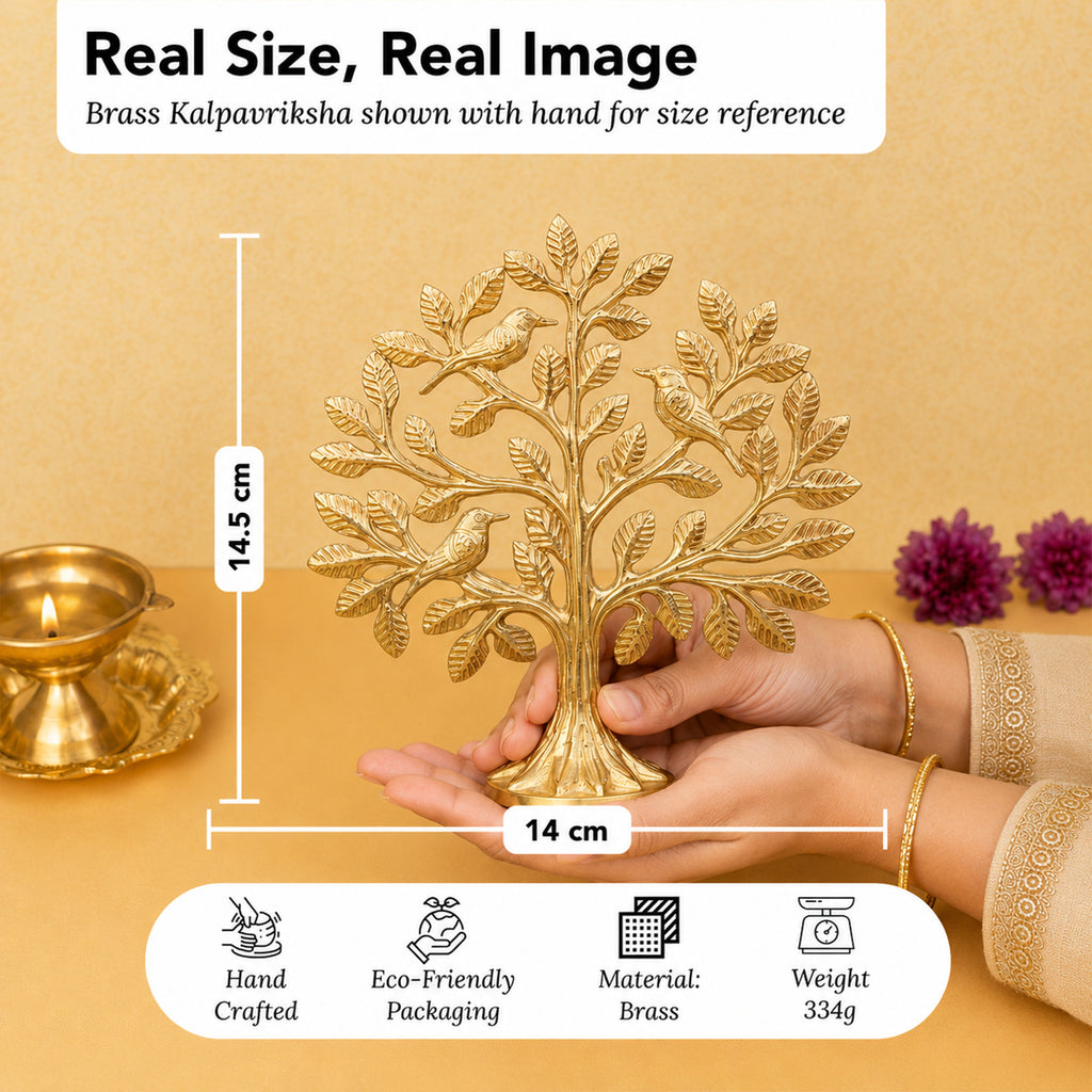 Brass Kalpavriksha Tree of Life Showpiece with Velvet Gift Box for Housewarming, Wedding & Gifting