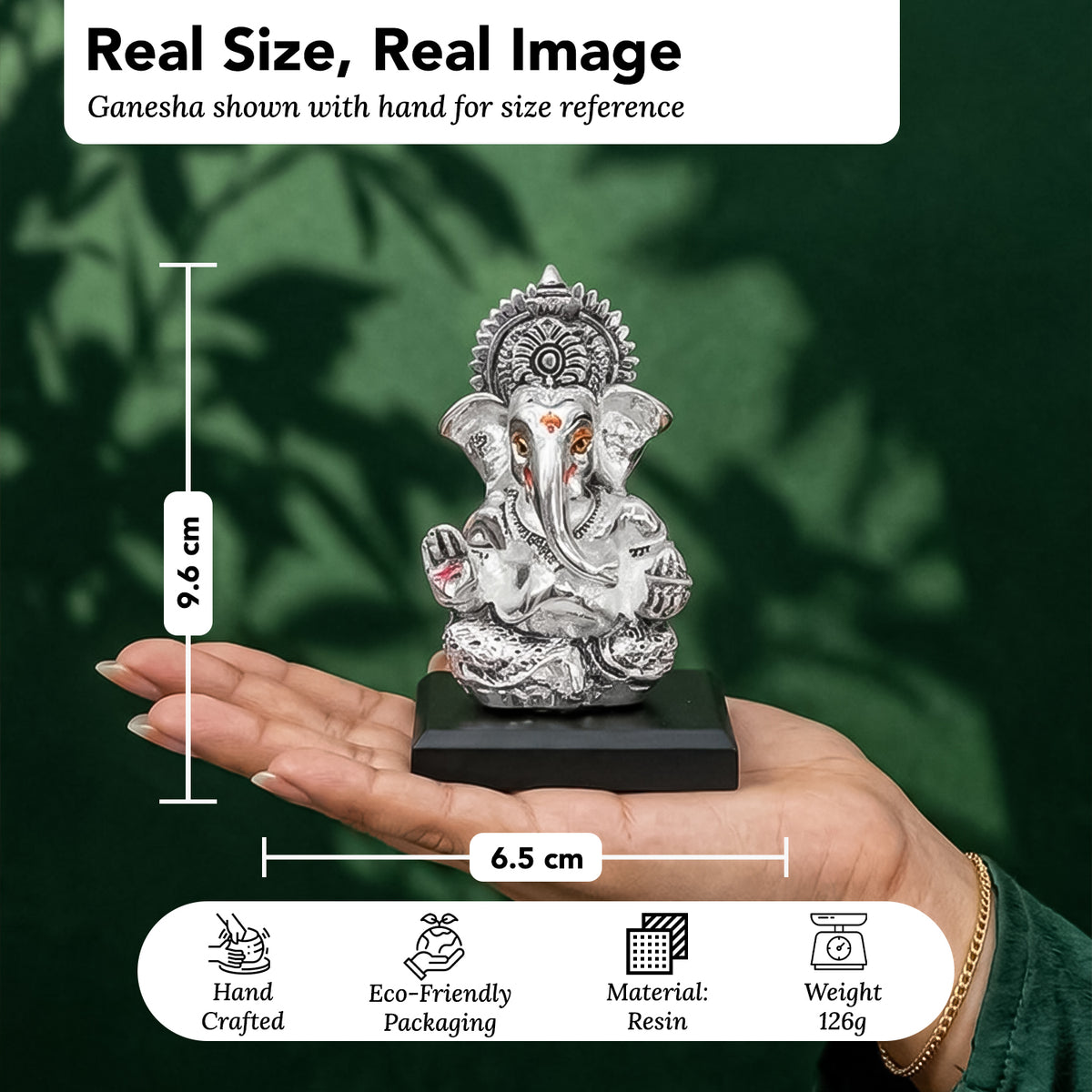 999 Silver Plated Ganesh Idol with Green Velvet Gift Box for Vastu , Housewarming & Wedding Gift