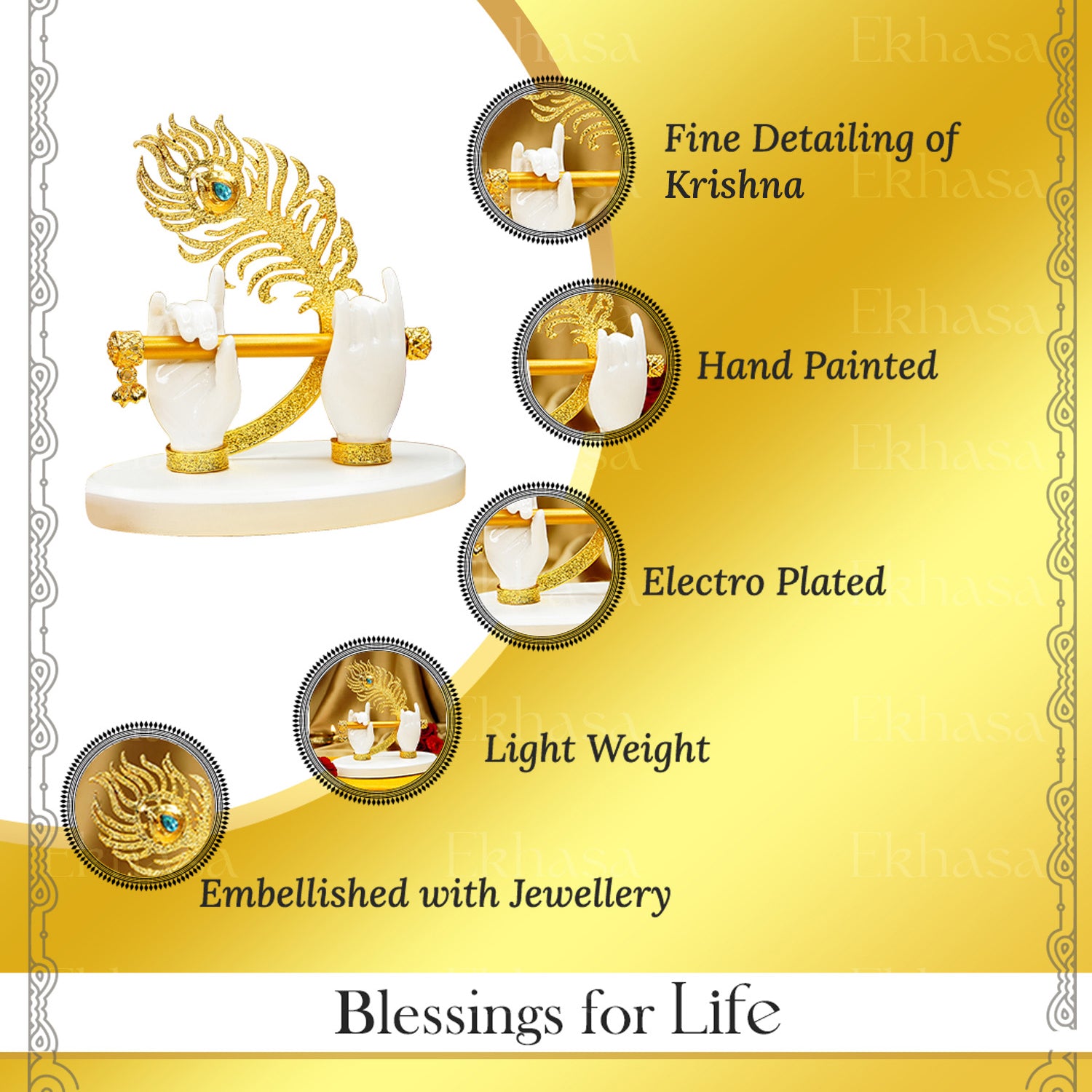 Resin Lord Krishna Hands with Flute Idol for Home Decor & Gifting