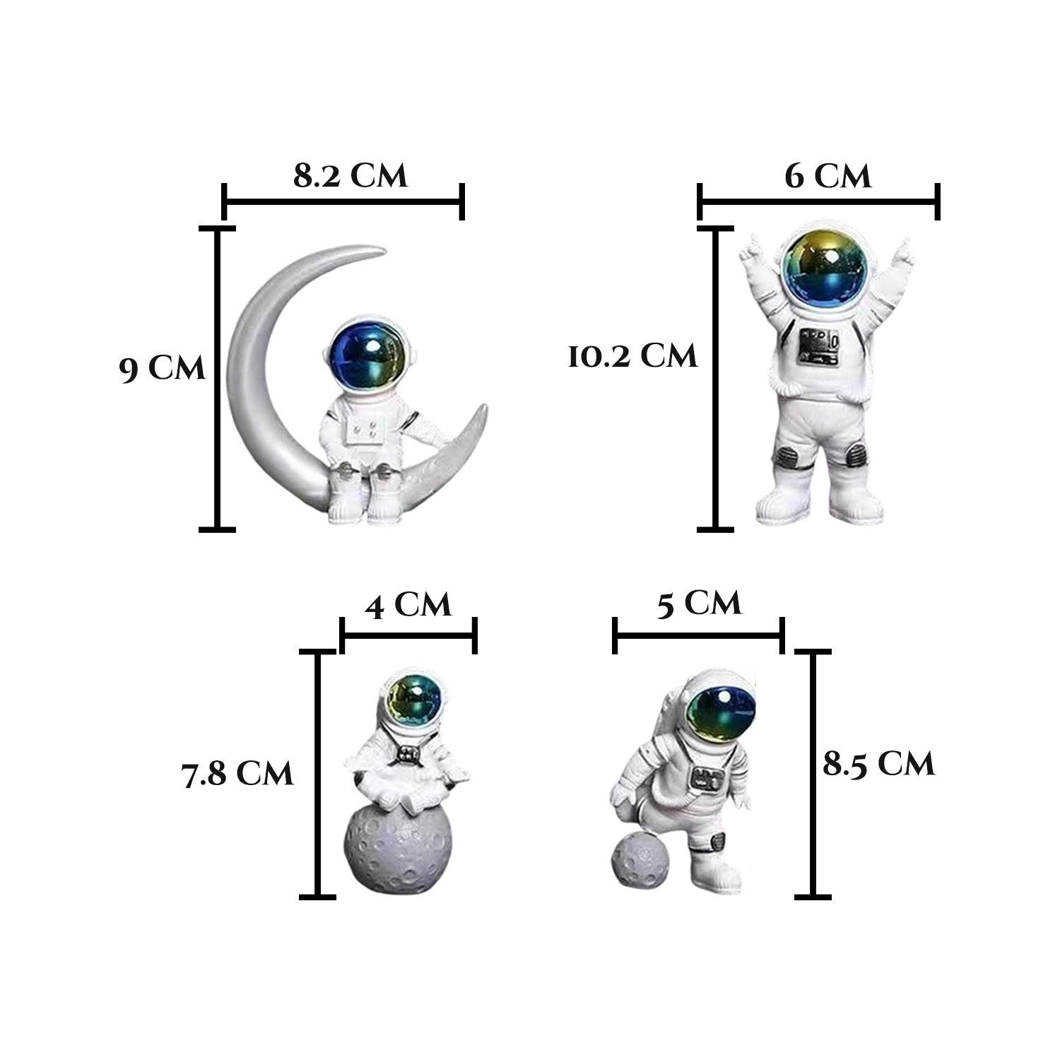 Astronaut Miniature Toy Set of 4 for Office Desk, Study Table & Home Decor