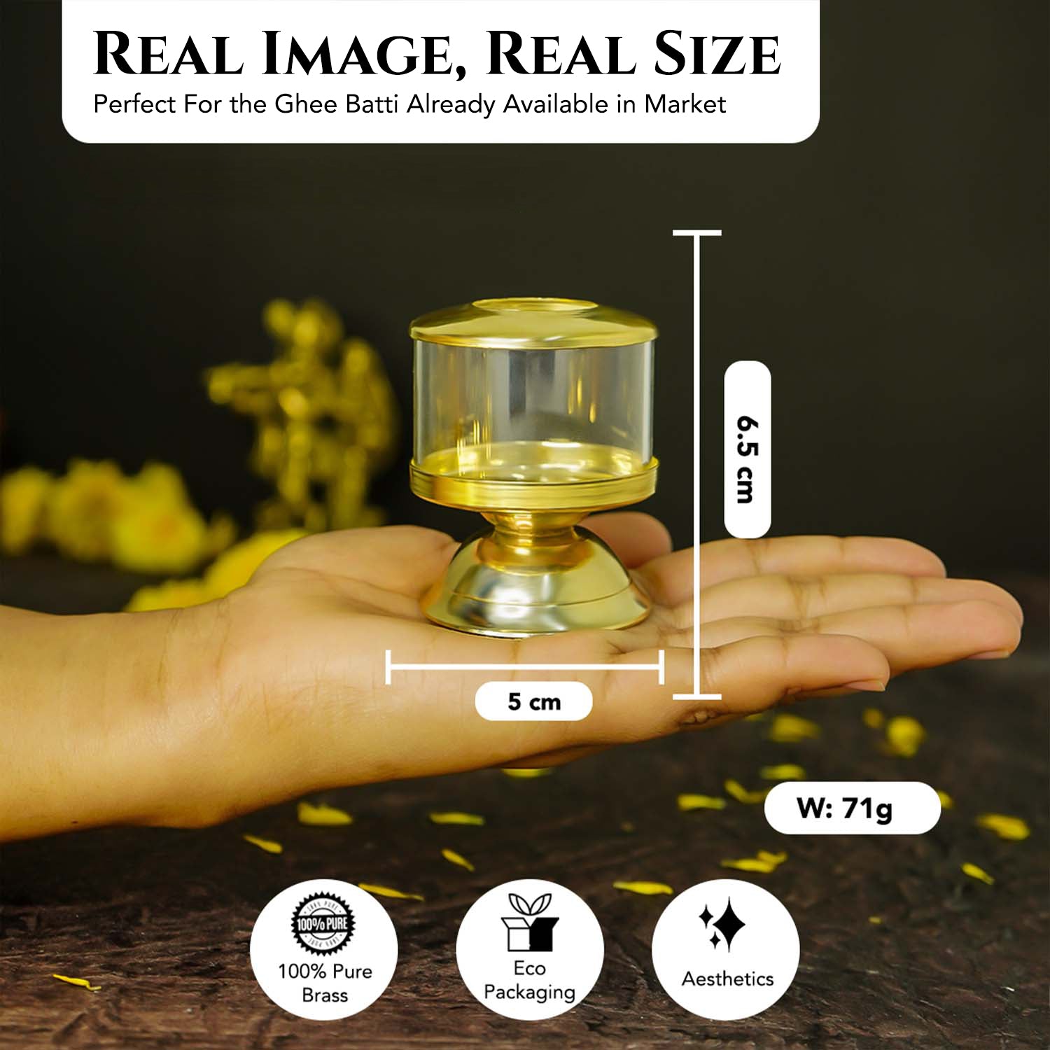 Brass Ghee Diya with Glass Cover for Puja & Home Decor