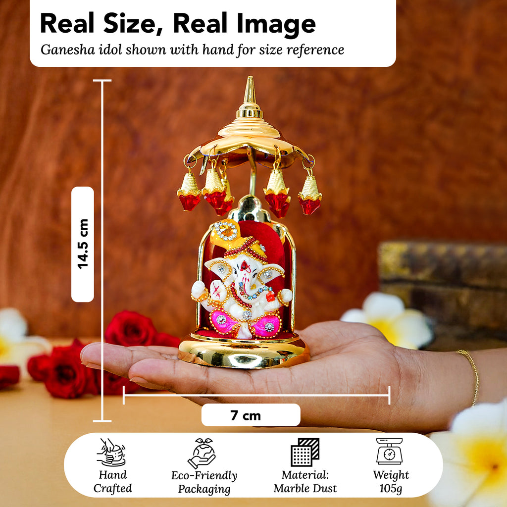 Ganesha Idol with Umbrella for Car Dashboard Decor & Spiritual Gifting