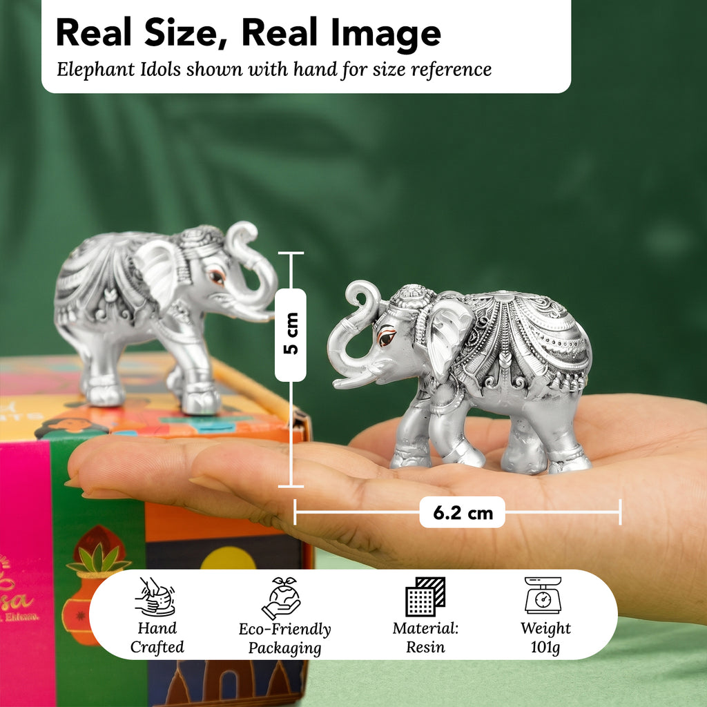 999 Pure Silver Plated Elephant Pair Showpiece with Gift Box for Housewarming, Wedding & Gifting