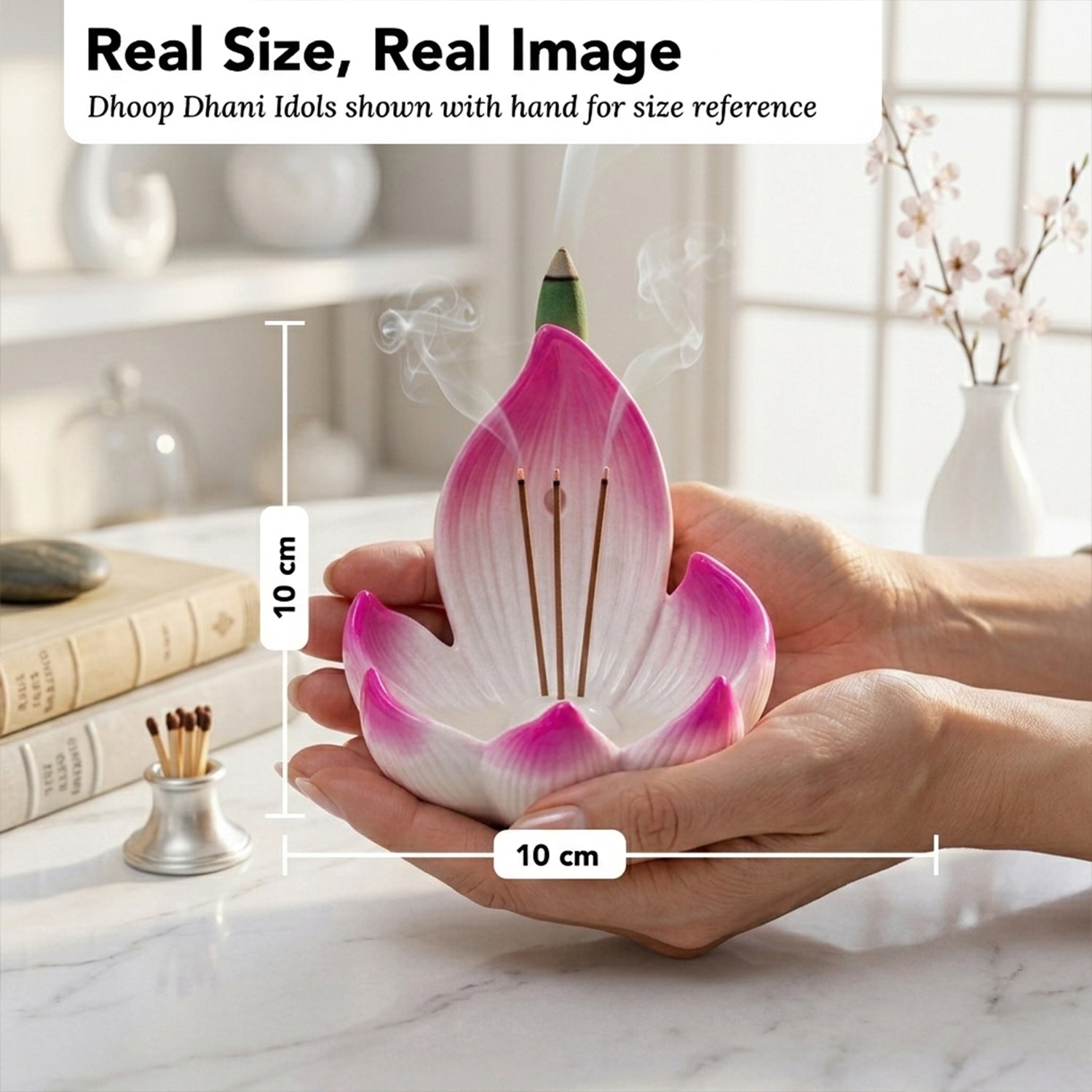 Lotus Incense Stick Holder with Ash Catcher for Home Decor & Pooja