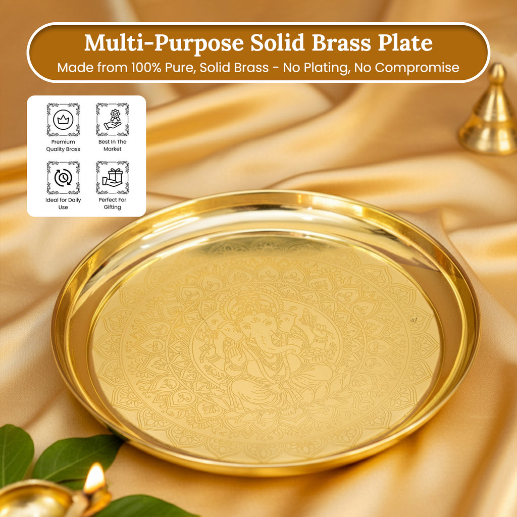 Brass Ganesha Pooja Thali for Home ,Temple & Gifting (Size - 8 Inch)