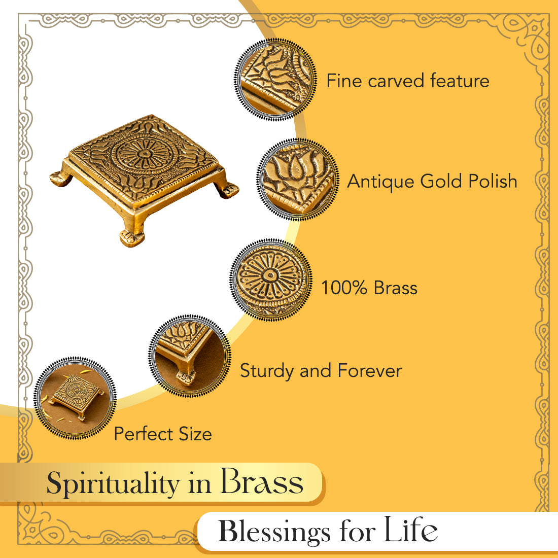 Pure Brass Chowki for God Idols & Puja Decoration
