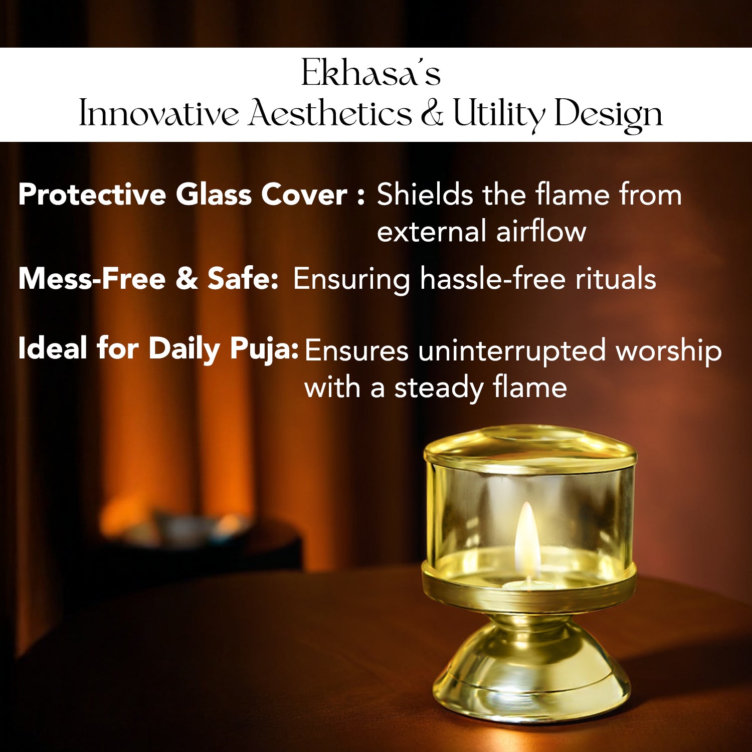 Brass Ghee Diya with Glass Cover for Puja & Home Decor