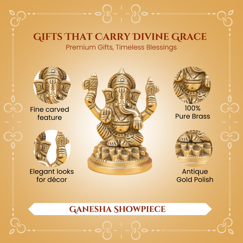 Brass Ganesha Idol with Gift Box for Housewarming, Wedding & Gifting