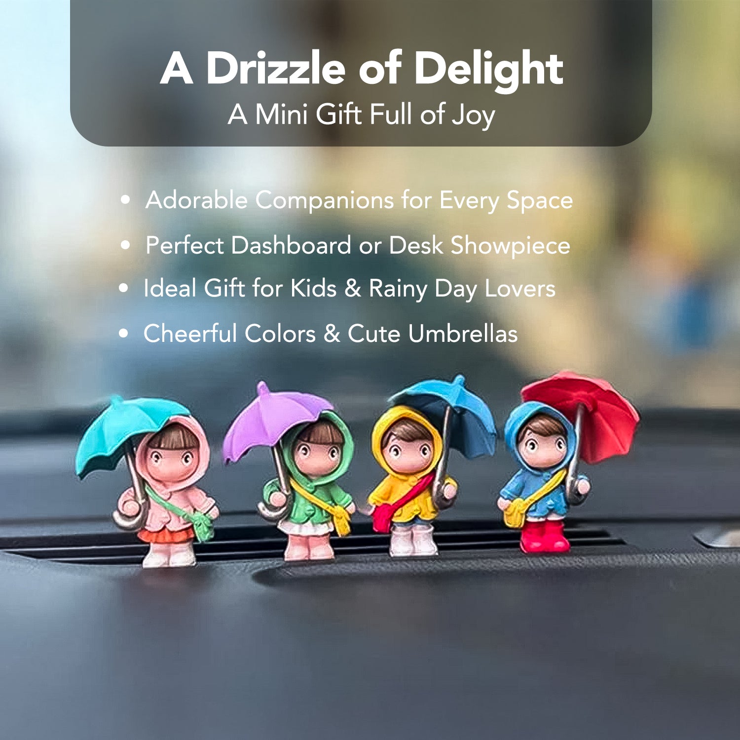 Rainy Day Miniature Showpiece Set of 4 for Home Decor, Office Desk & Gifting