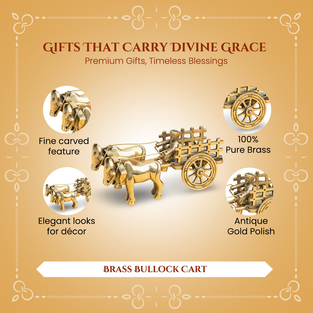 Brass Bullock Cart Showpiece with Gift Box for Housewarming, Wedding & Gifting