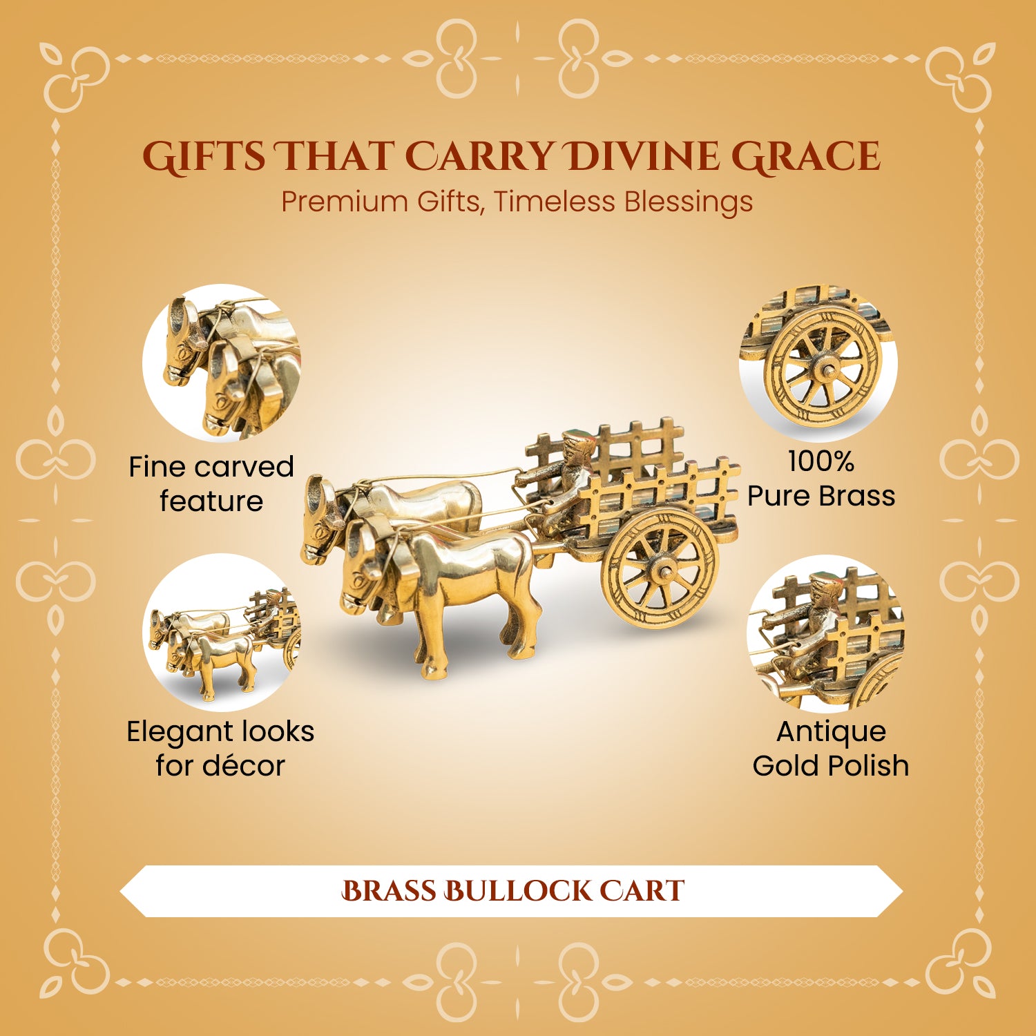 Brass Bullock Cart Showpiece with Gift Box for Housewarming, Wedding & Gifting
