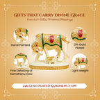 24K Gold Plated Kamdhenu Cow with Calf Idol with Gift Box for Housewarming, Wedding & Gifting