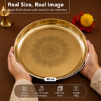 Brass Mandala Engraved Pooja Thali(8 inch) for Aarti, Pooja Rituals, Festive & Gifting