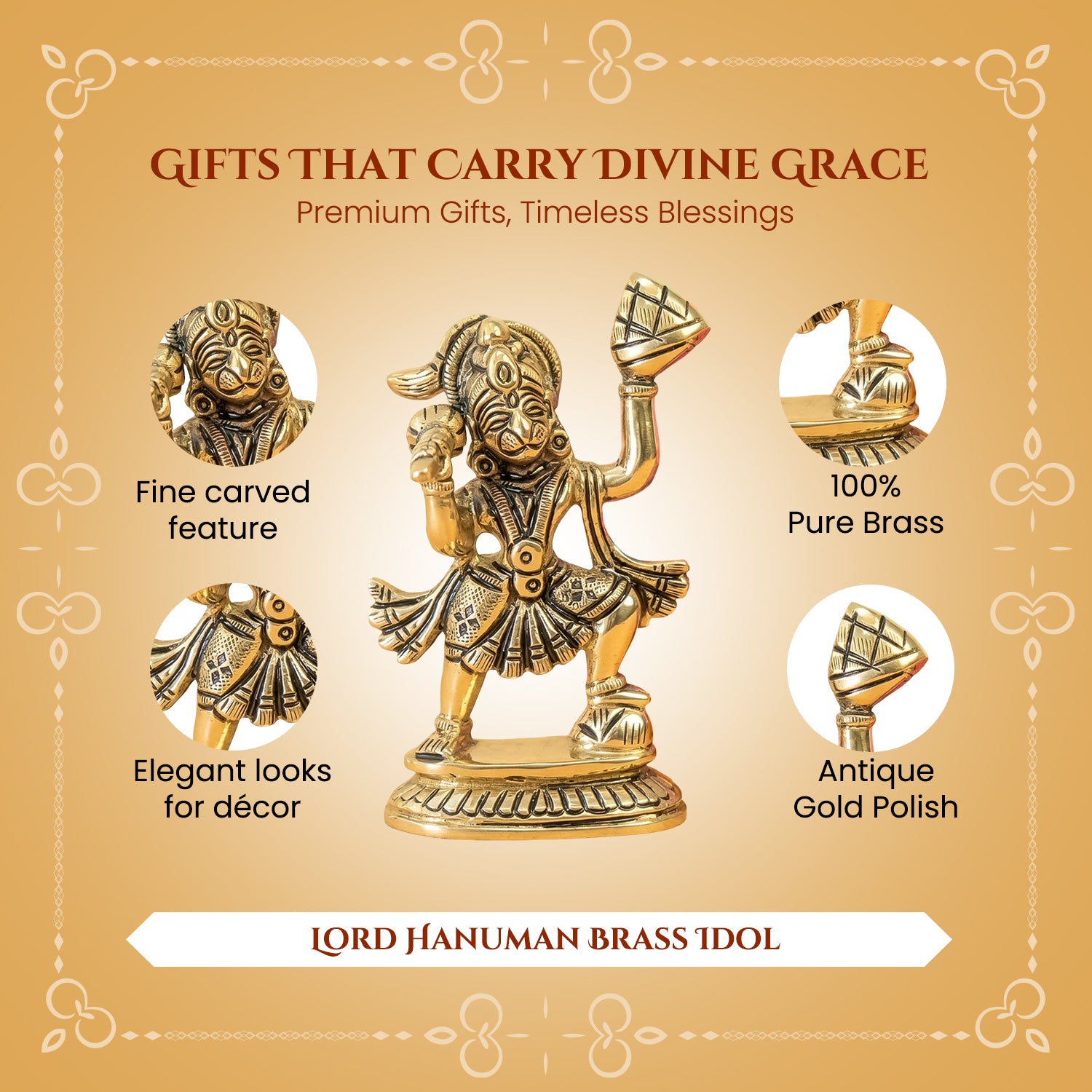 Brass Hanuman Idol with Gift Box for Housewarming, Wedding & Gifting