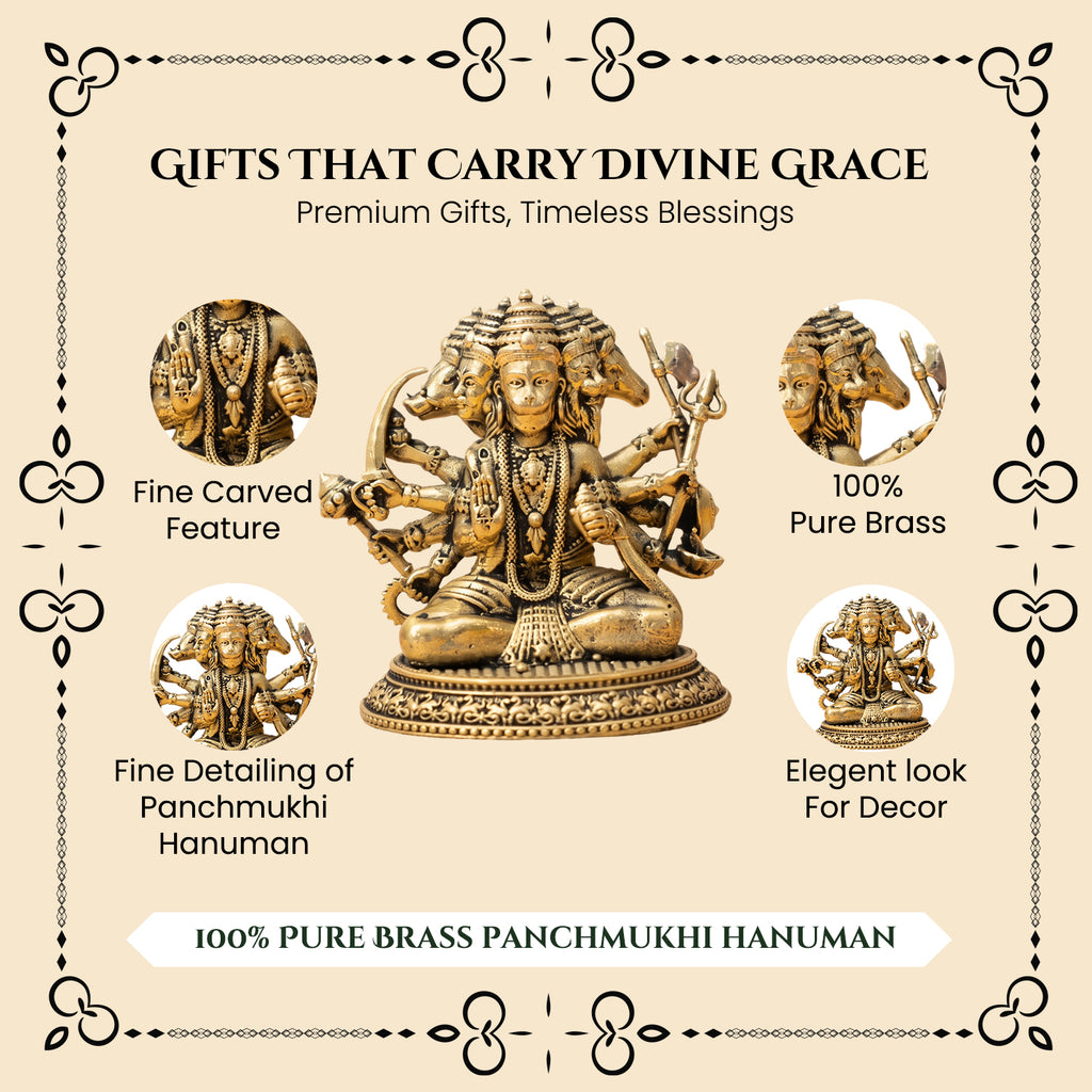 Brass Panchmukhi Hanuman Idol for Pooja & Home Decor