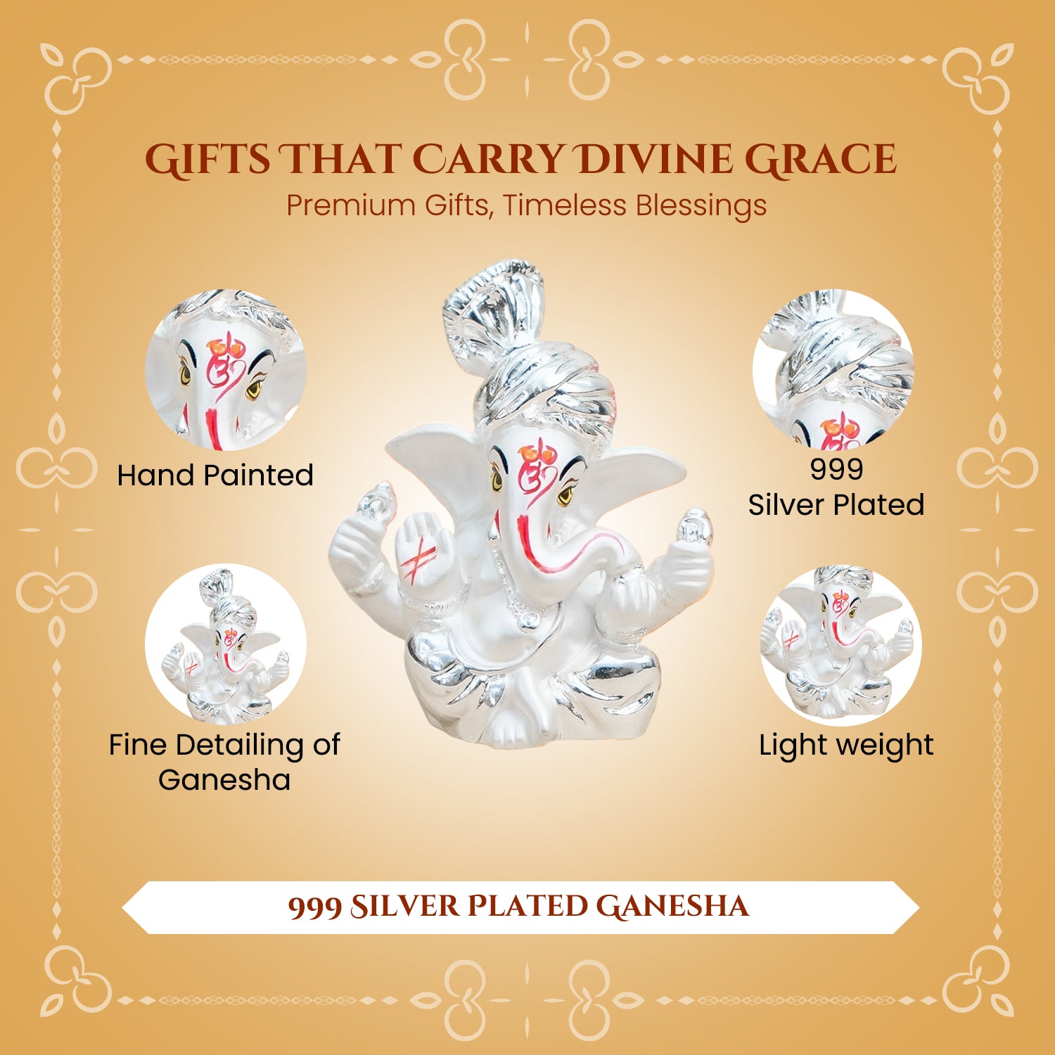 999 Silver Plated Ganesh Ganesha Idol with Gift Box for Housewarming, Wedding & Gifting