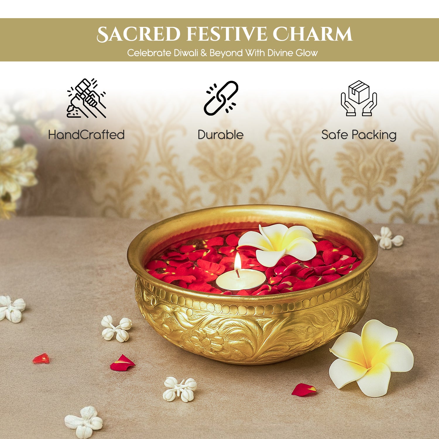 Aluminium Urli Bowl for Home Decor, Table Decor, Diwali Decoration & Gifting