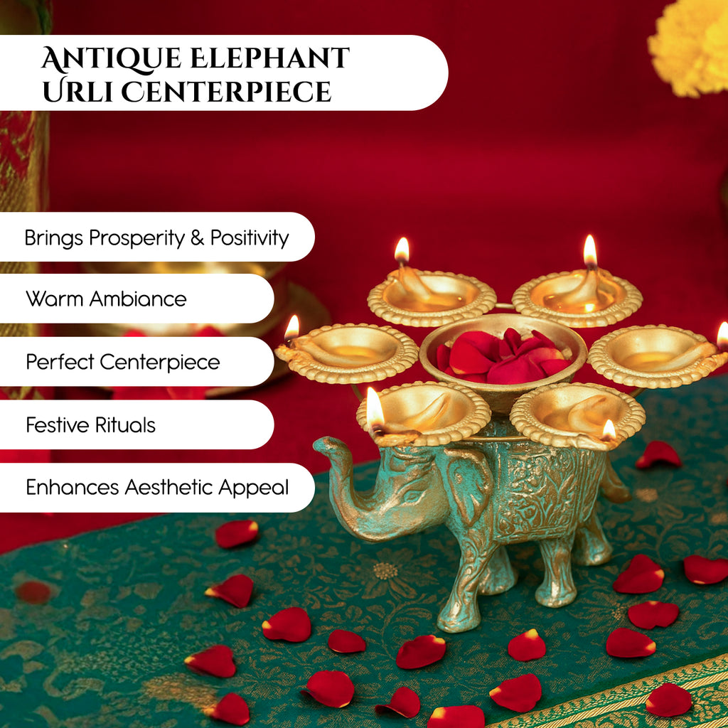 Elephant Urli Diya Holder for Home Decor, Pooja & Diwali Gifting