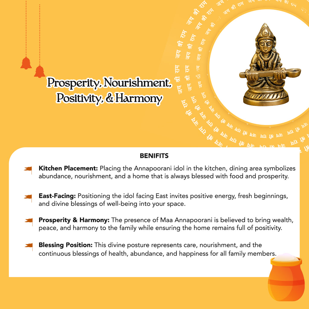 Brass Annapurna Devi Idol for Home Temple, Kitchen, Restaurant & Office Decor