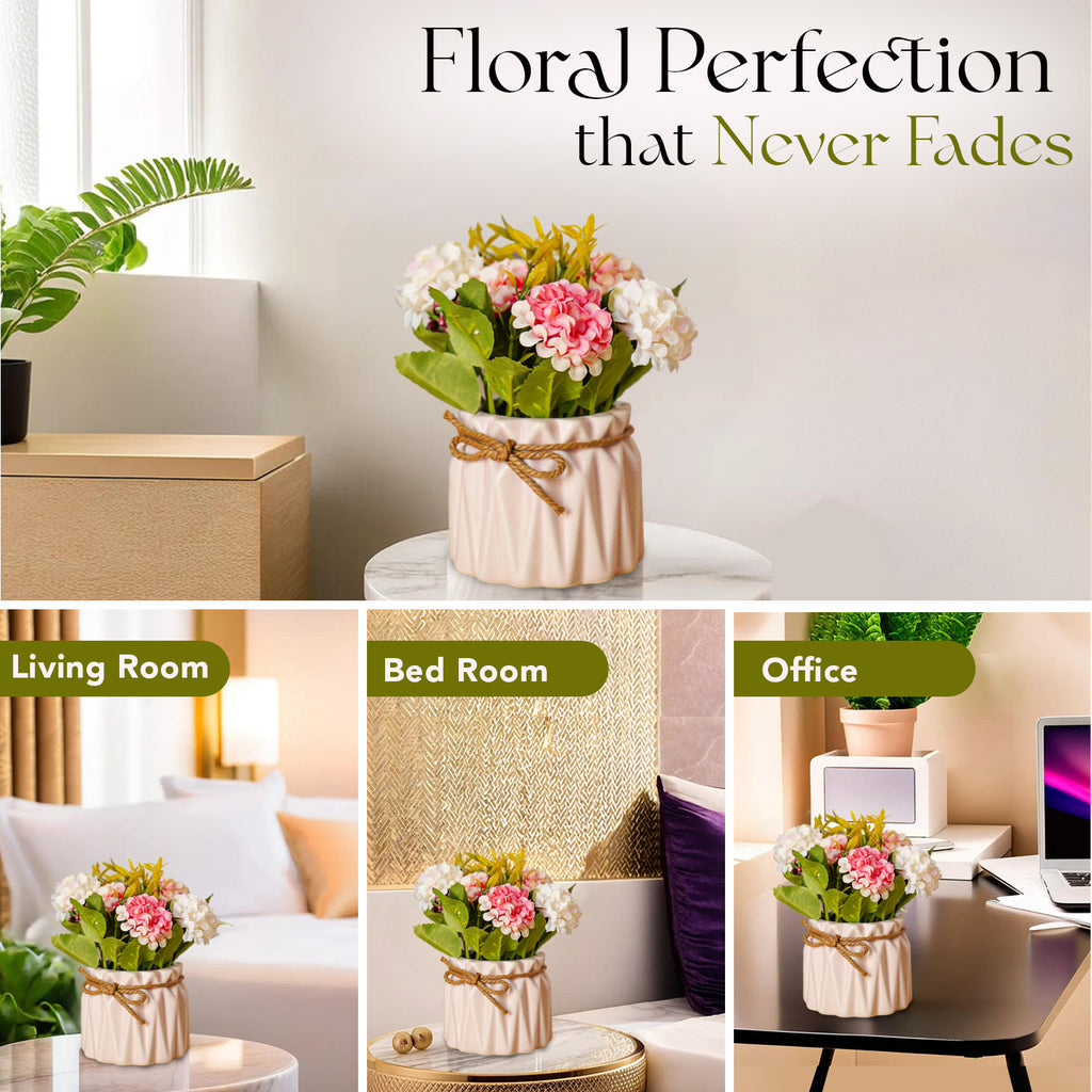 Chrysanthemum Artificial Flowers with Ceramic Vase for Home Decor , Office & Table Decoration