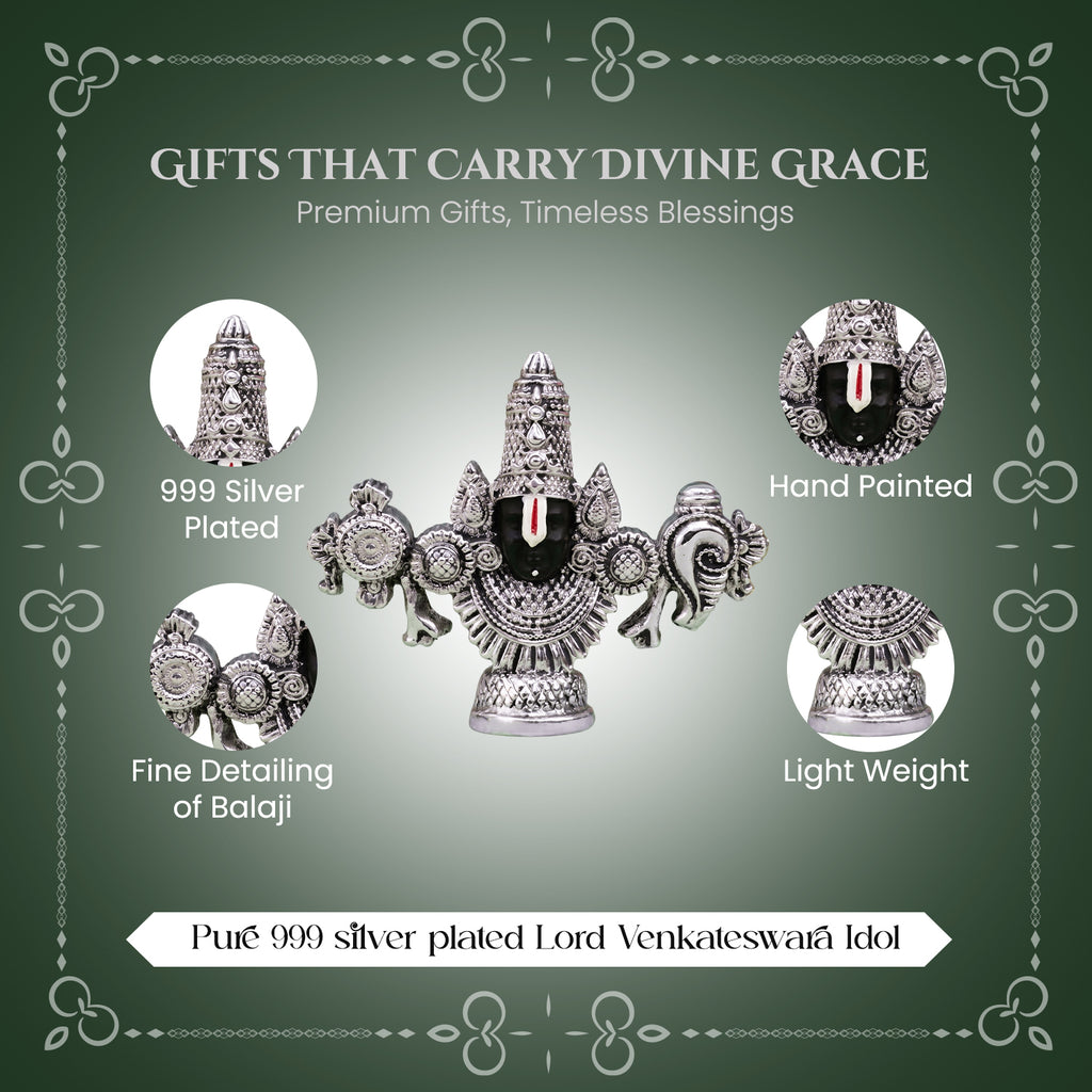 999 Silver Plated Tirupati Balaji Venkateshwara Idol with Gift Box for Housewarming, Wedding & Gifting