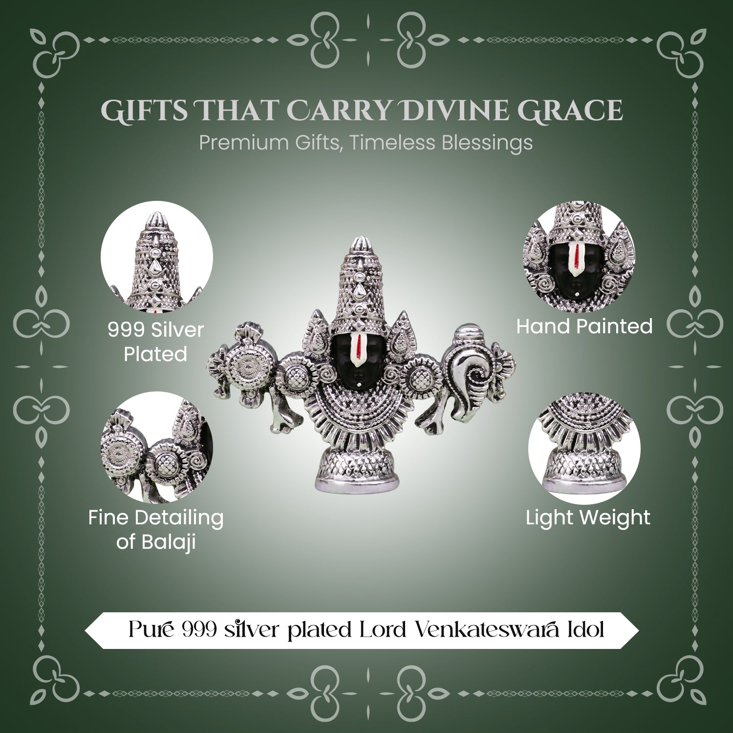 999 Silver Plated Tirupati Balaji Venkateshwara Idol with Gift Box for Housewarming, Wedding & Gifting