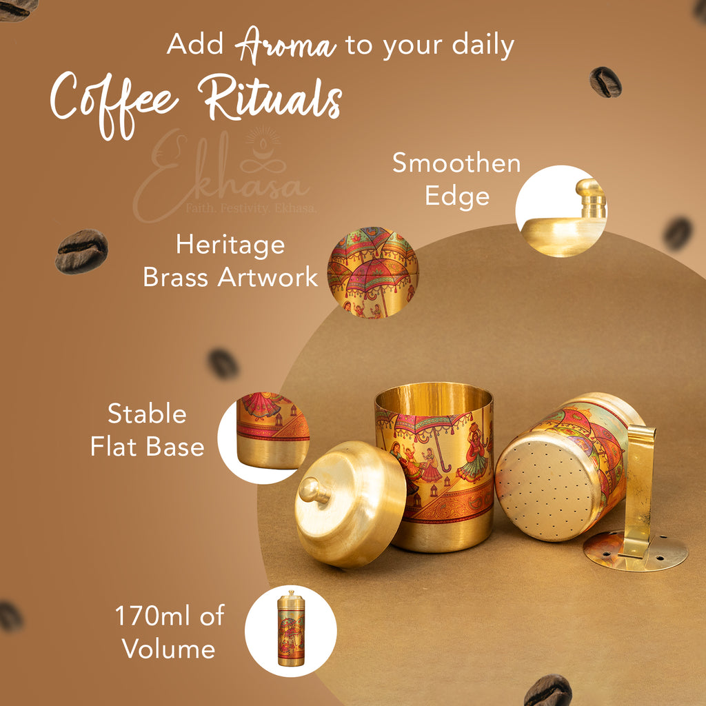 Brass Traditional Printed Filter Coffee Maker for Housewarming, Wedding & Gifting