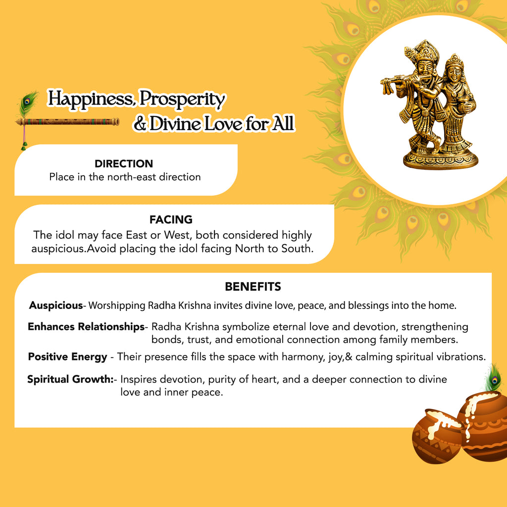 Brass Radha Krishna Idol (Size: 10.6 cm) for Pooja Room, Home Decor & Spiritual Gifting