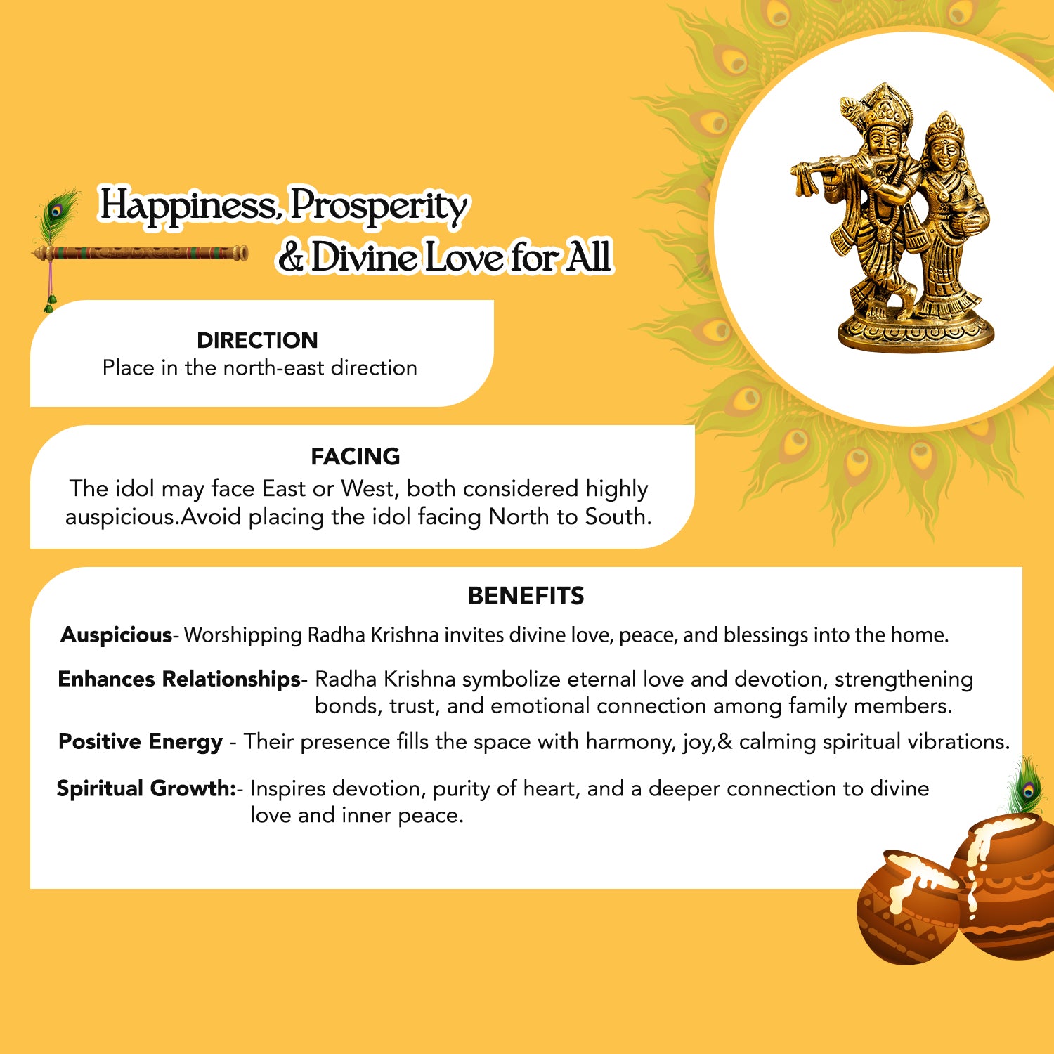 Brass Radha Krishna Idol (Size: 10.6 cm) for Pooja Room, Home Decor & Spiritual Gifting