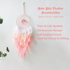 Pink Feather Dream Catcher with Tree of Life for Wall Decor & Bedroom Decoration