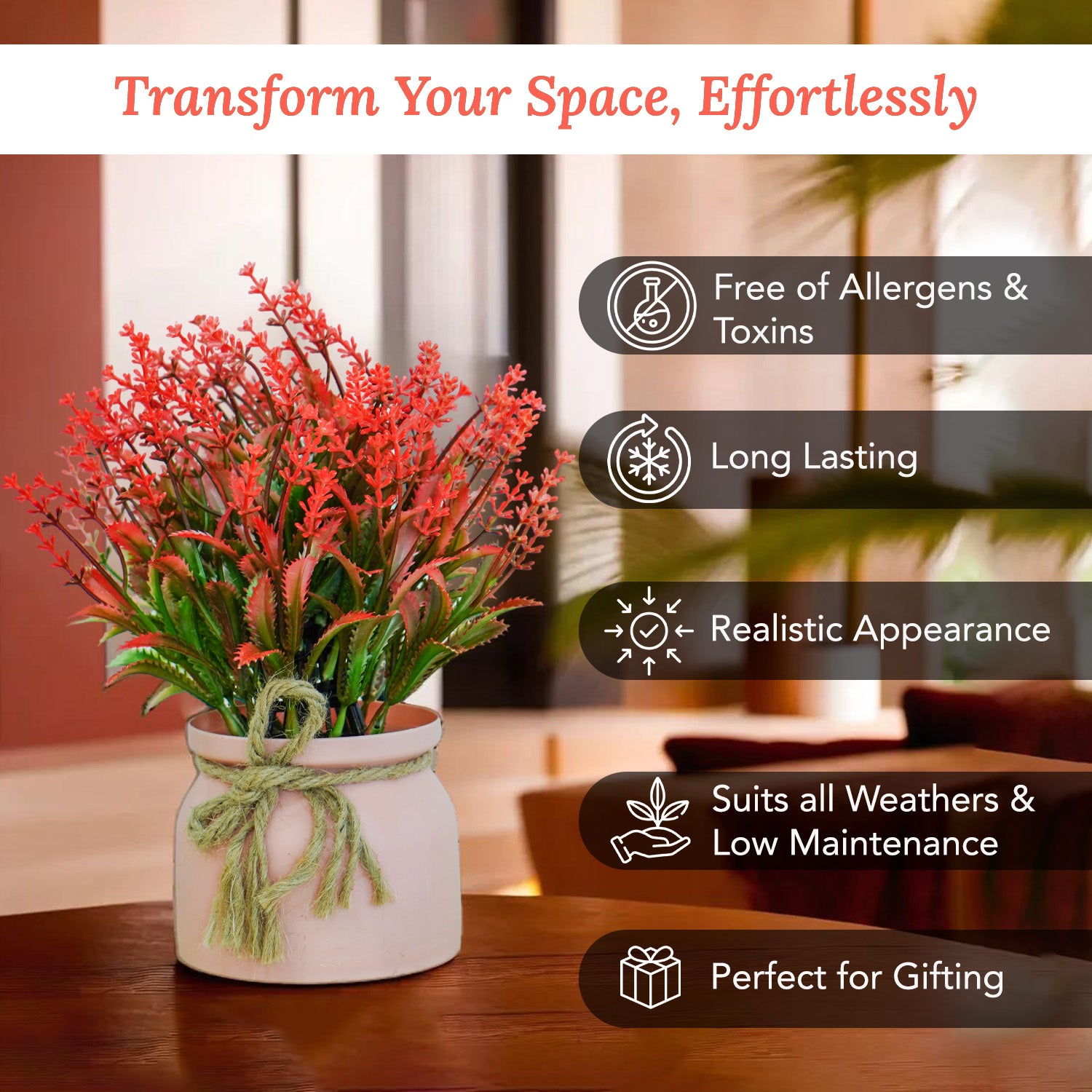 Artificial Wild Grass Flowers with Pot for Home Decor, Office Table & Gifting