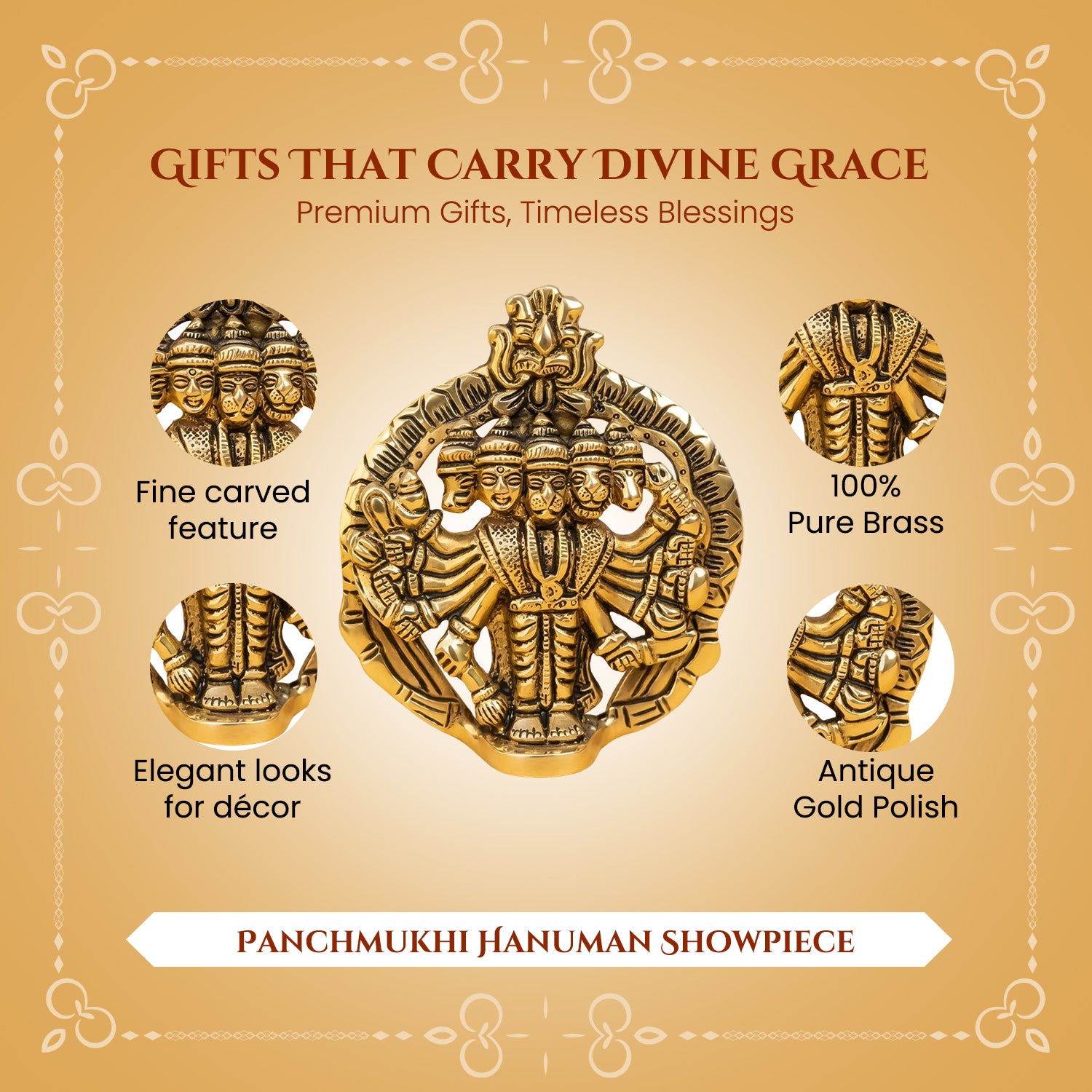Brass Panchmukhi Hanuman Idol with Gift Box for Housewarming, Wedding & Gifting