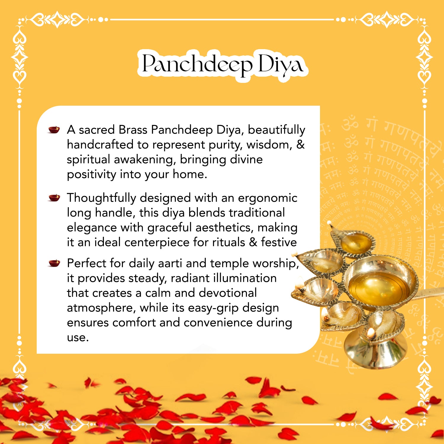 Brass Panchdeep Aarti Diya with Stand for Pooja & Home Temple