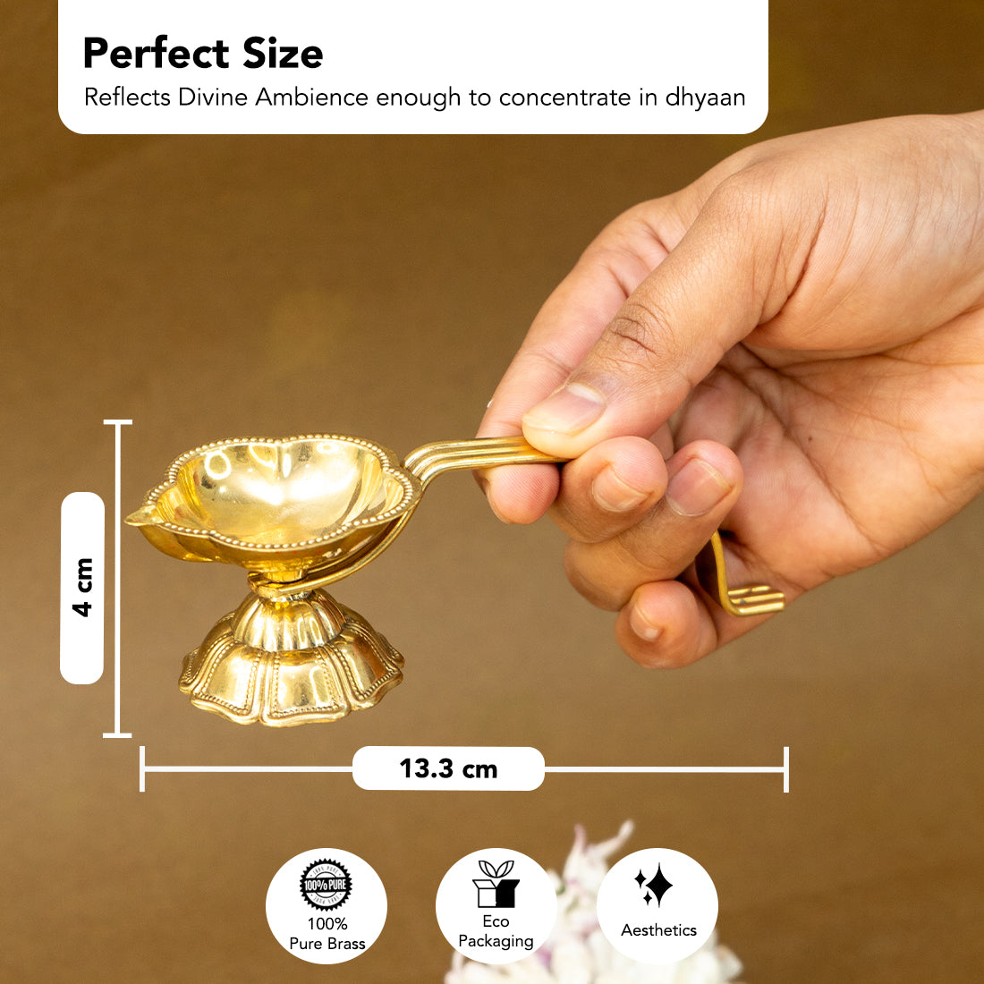 Brass Aarti Diya with Stand for Pooja & Temple Rituals