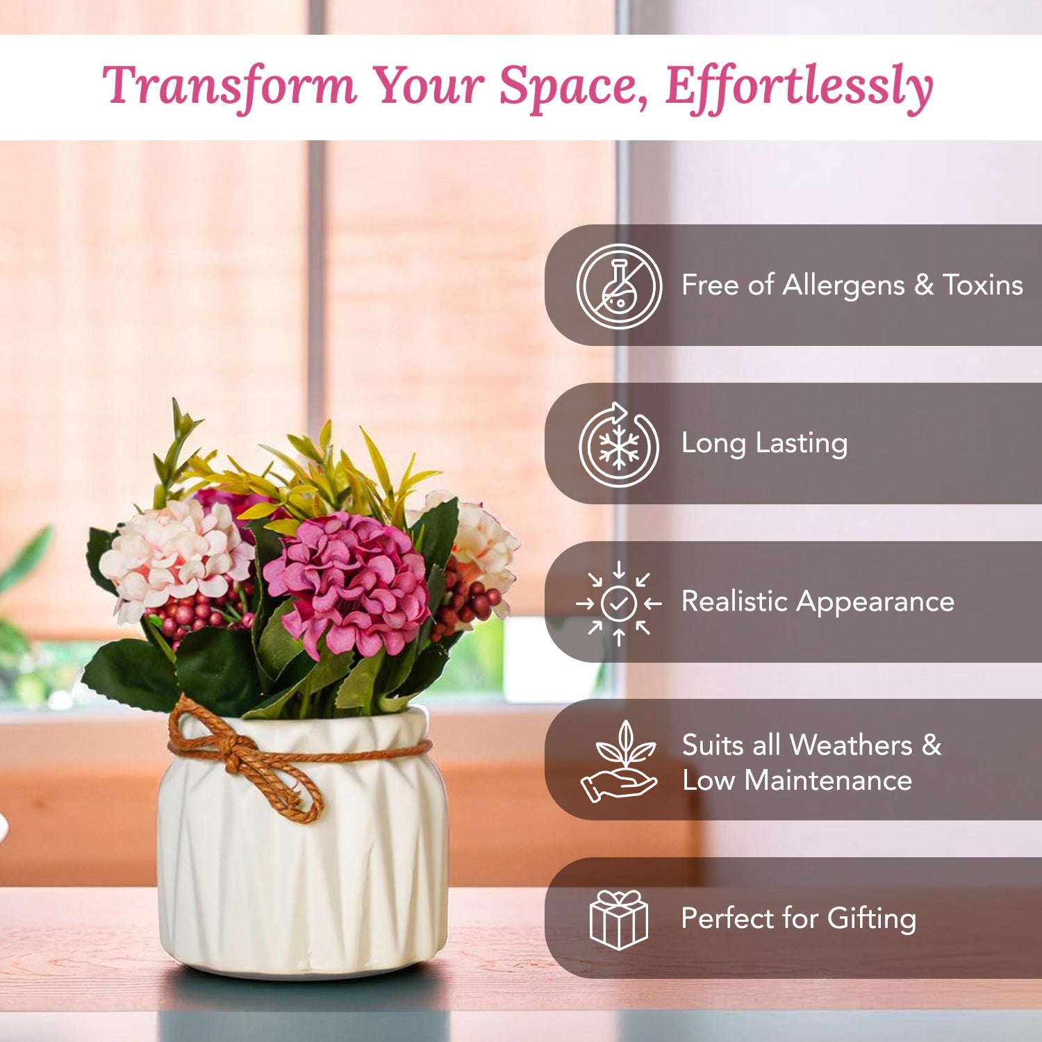 Ceramic Chrysanthemum Artificial Flower Vase for Home Decor & Table Decoration