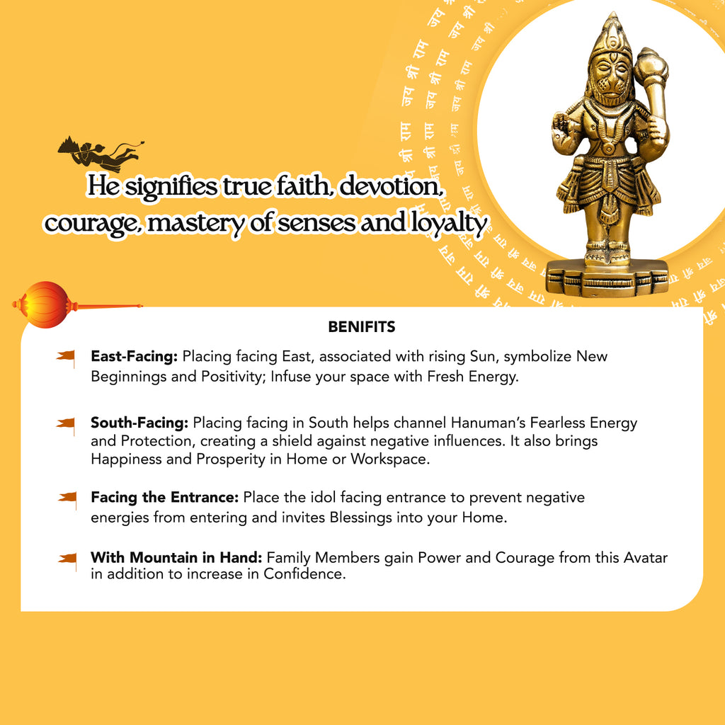 Brass Hanuman Idol for Home Puja, Office Desk & Car Dashboard