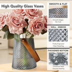 Glass Flower Vase with Leather Handle for Home Decor & Table Decoration