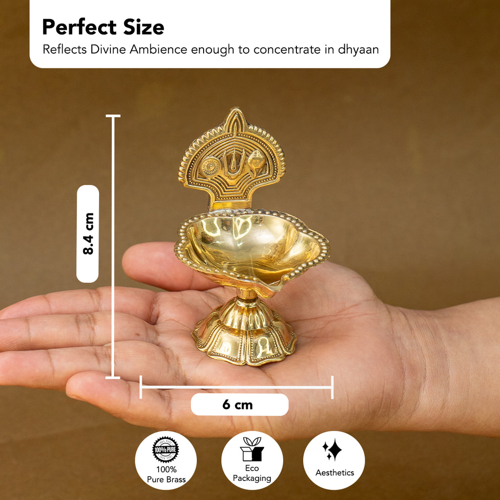 Brass Shanku Chakra Namam Vishnu Tilak Diya for Pooja & Home Decor