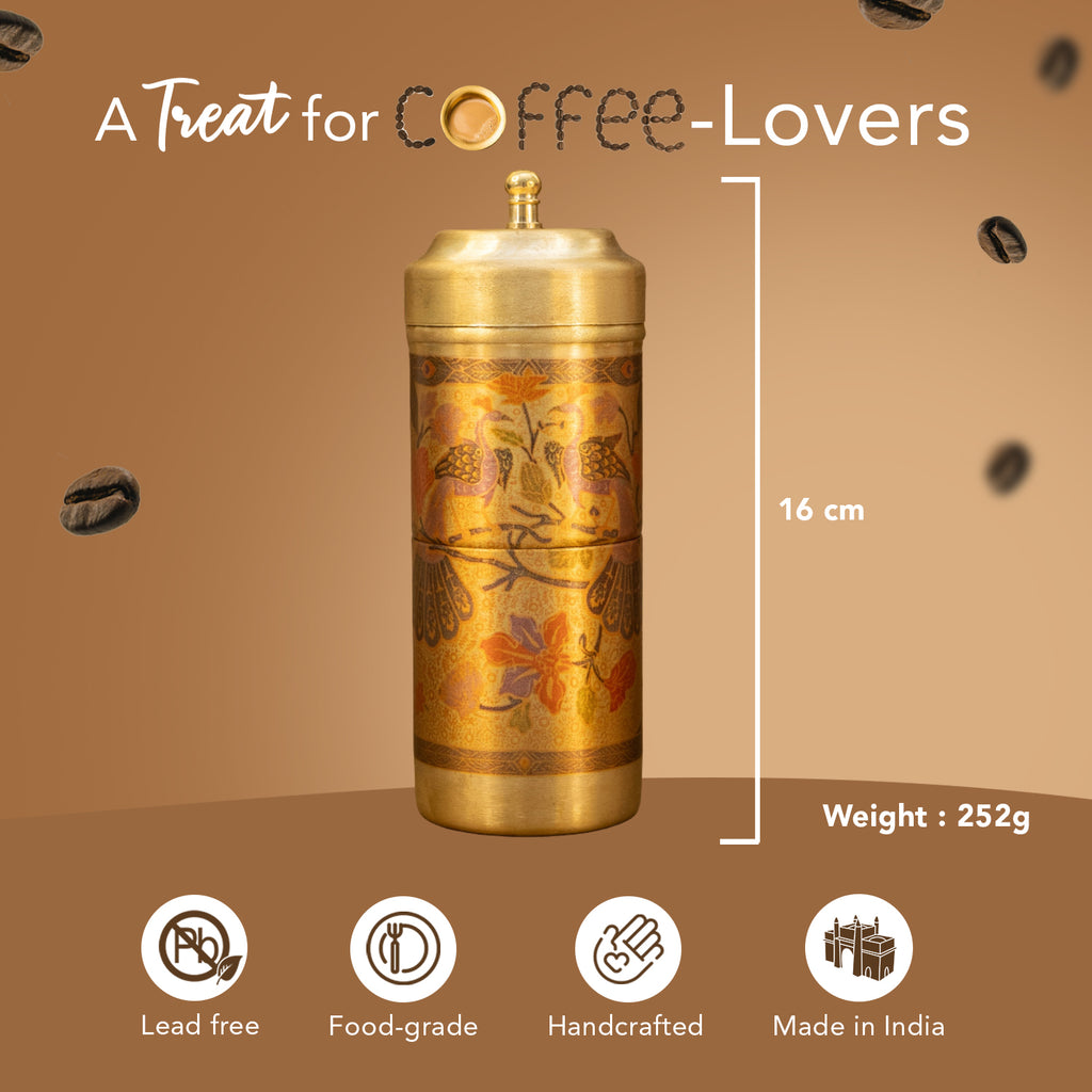 Brass Traditional Printed Filter Coffee Maker for Housewarming, Wedding & Gifting