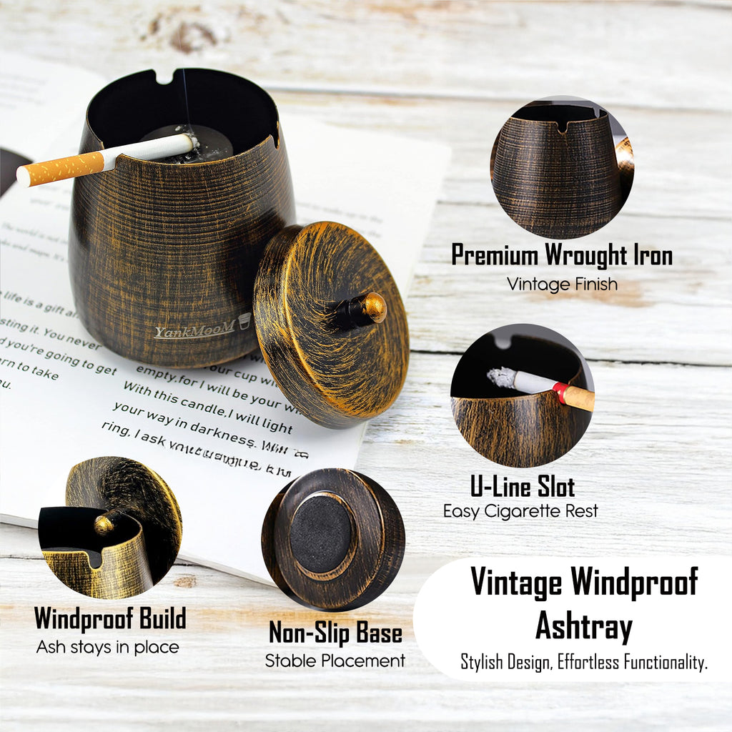 Metal Ashtray with Lid for Office & Home Decor