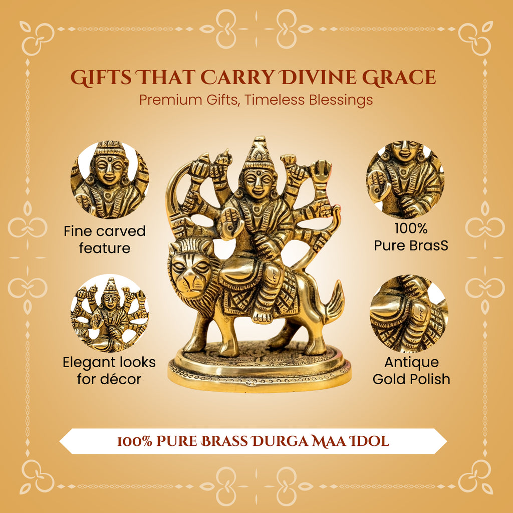 Brass Durga Idol with Gift Box for Housewarming, Wedding & Gifting
