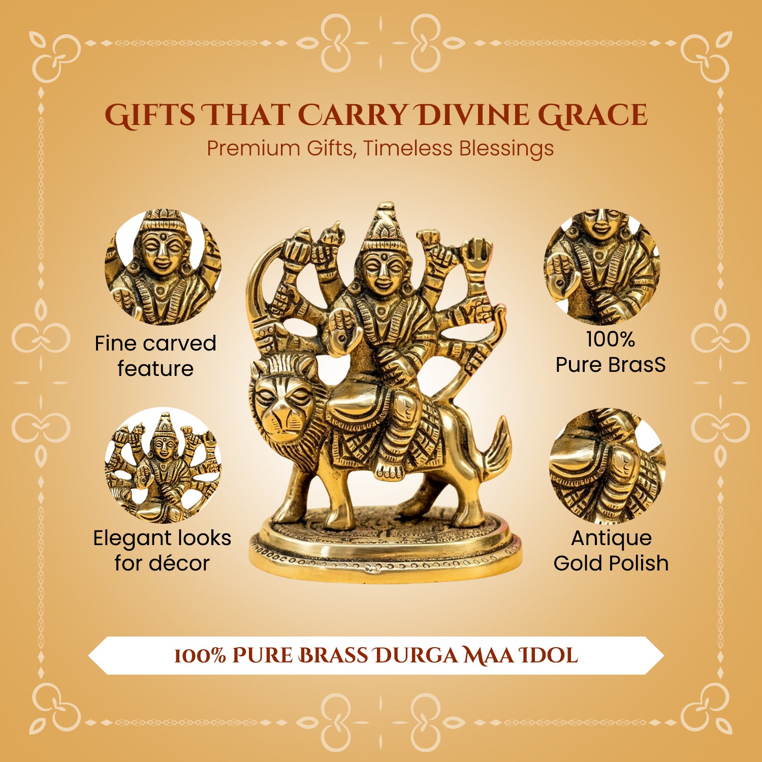 Brass Durga Idol with Gift Box for Housewarming, Wedding & Gifting